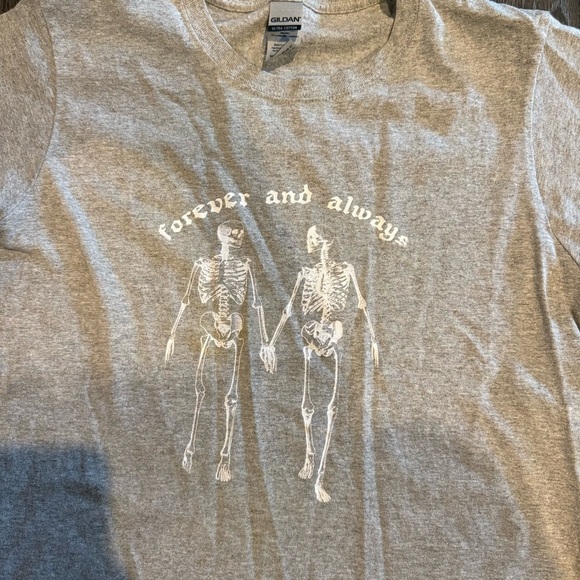 Gray Graphic T-Shirt with Skeleton Design - Picture 2 of 2